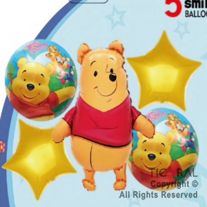 SET DE GLOBOS METALIZADO WINNIE POOH 5 UNIDADES X 1